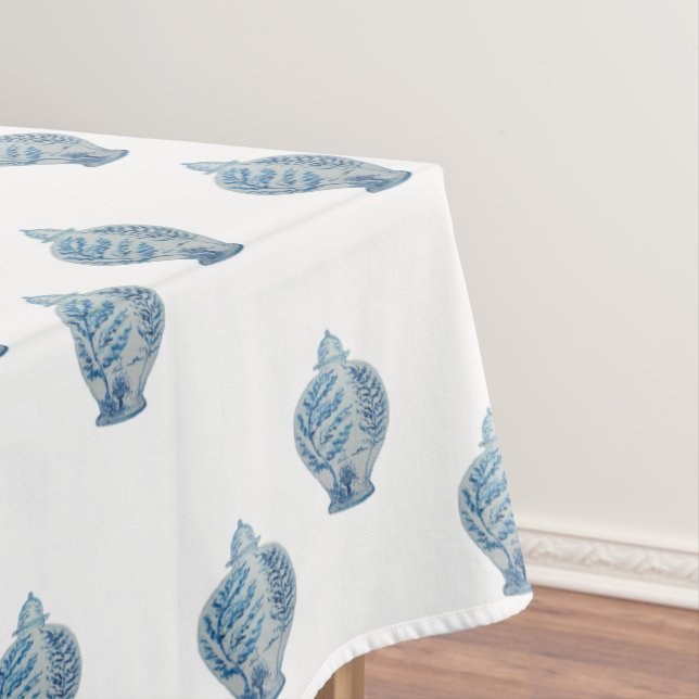 Hand Painted Blue and White Ginger Jar Tablecloth (In Situ)