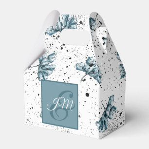 Hand painted blue Floral design Monogram Favour Box