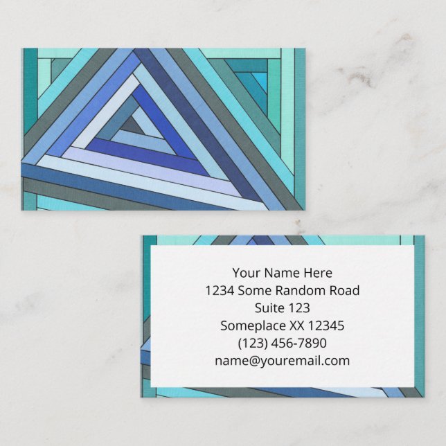 Hand Painted Blue Geometric Triangle Design Business Card (Front/Back)