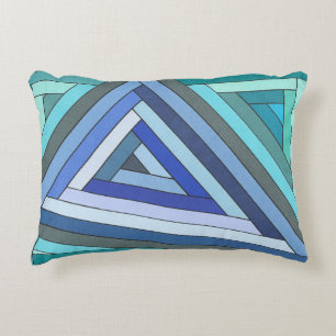 Hand Painted Blue Geometric Triangle Design Decorative Cushion