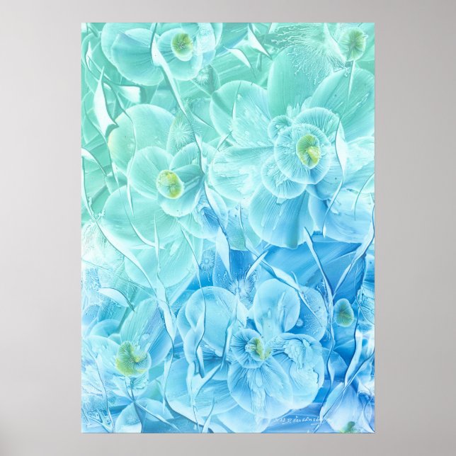 Hand Painted Blue Green Flower Design Poster (Front)