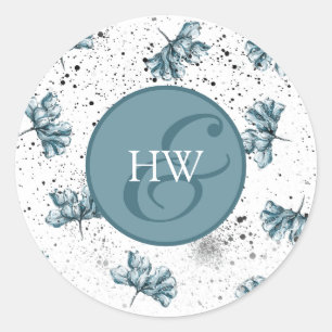 Hand painted blue Monogram Floral Classic Round Sticker