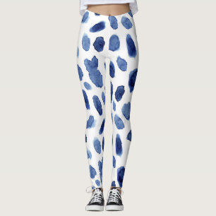 Hand Painted, Blue Watercolor Stains. Leggings