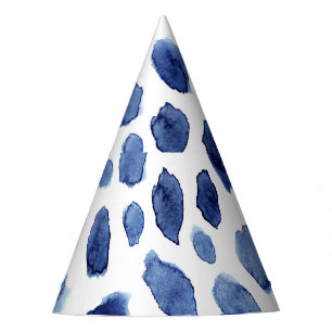 Hand Painted, Blue Watercolor Stains. Party Hat