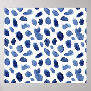 Hand Painted, Blue Watercolor Stains. Poster