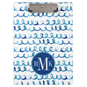 Hand Painted Blue Watercolor Wavy Pattern Clipboard