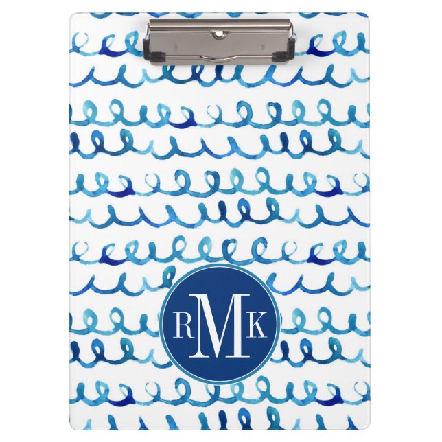 Hand Painted Blue Watercolor Wavy Pattern Clipboard (Front)