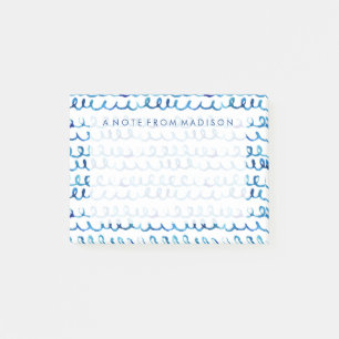 Hand Painted Blue Watercolor Wavy Pattern Post-it Notes