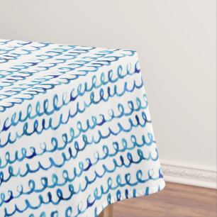 Hand Painted Blue Watercolor Wavy Pattern Tablecloth