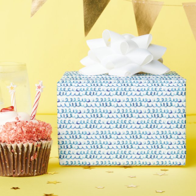 Hand Painted Blue Watercolor Wavy Pattern Wrapping Paper (Birthday Party)