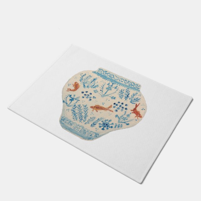 Hand Painted Blue  White Ginger Jar Rug Doormat (Angled)
