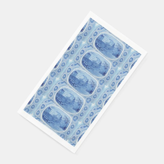 Hand Painted Blue Willow Toile Paper  Paper Guest  Napkin (Corner)