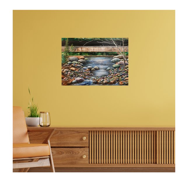 Hand Painted Blues and Browns Brook Nature  Poster (Brook Wall Art)