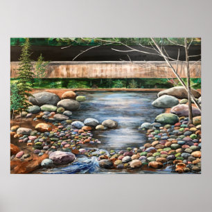 Hand Painted Blues and Browns Landscape The Brook Poster