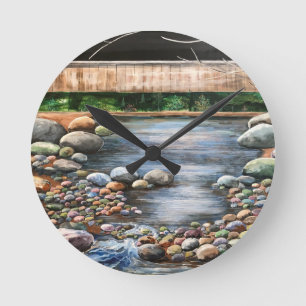  Hand Painted  Blues The Brook Landscape Round Clock