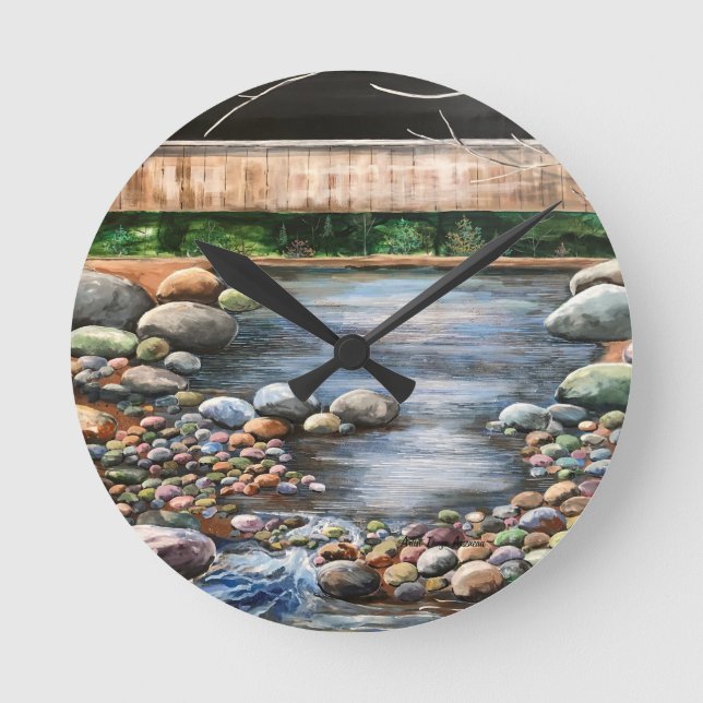  Hand Painted  Blues The Brook Landscape Round Clock (Front)
