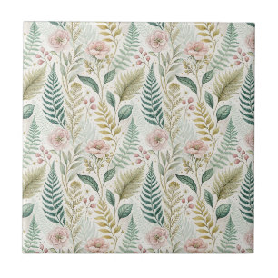 Hand-Painted Blush Floral Botanical Flower Pattern Ceramic Tile