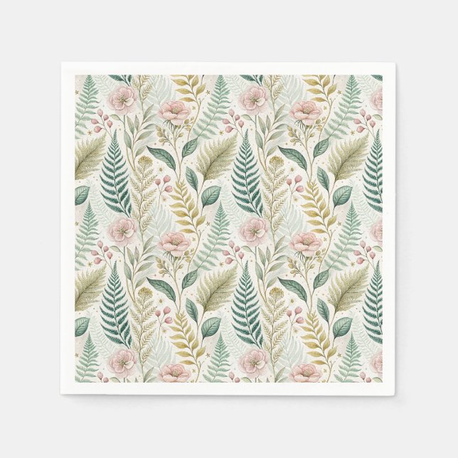 Hand-Painted Blush Floral Botanical Flower Pattern Napkin (Front)
