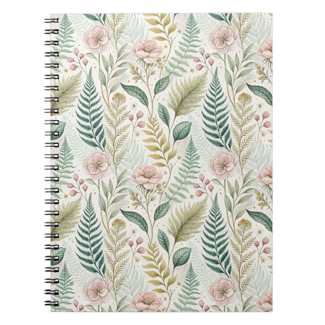 Hand-Painted Blush Floral Botanical Flower Pattern Notebook (Front)
