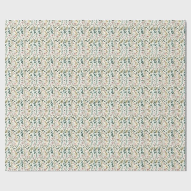 Hand-Painted Blush Floral Botanical Flower Pattern Wrapping Paper (Flat)