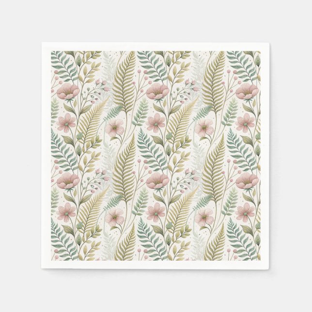 Hand-Painted Blush Flower Botanical Floral Pattern Napkin (Front)