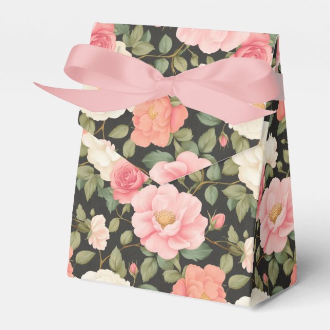 Hand-Painted Blush & Ivory Roses Lush Greenery Favour Box (Front Side)