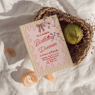 Hand Painted Bow Frame Stripes Fun Birthday Dinner Invitation