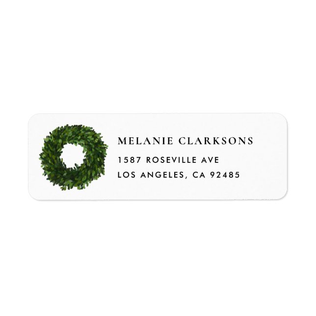 Hand Painted Boxwood Wreath Christmas Return Address Label (Front)