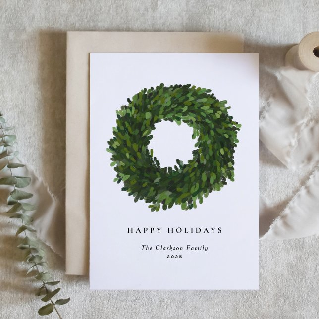 Hand Painted Boxwood Wreath Holiday Card (Creator Uploaded)
