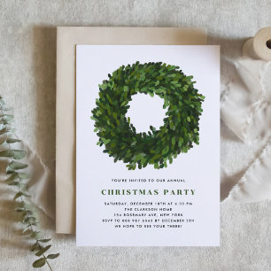 Hand Painted Boxwood Wreath Holiday Party Invitation
