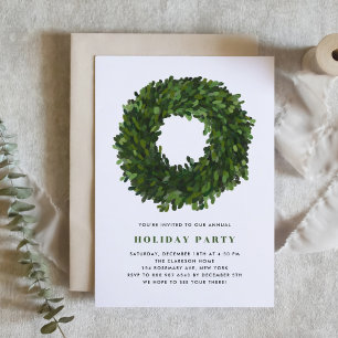 Hand Painted Boxwood Wreath Holiday Party Invite