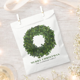 Hand Painted Boxwood Wreath Merry Christmas Favour Bag
