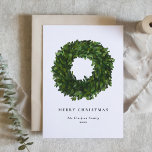 Hand Painted Boxwood Wreath Merry Christmas Holiday Card<br><div class="desc">Merry Christmas | Send your holiday wishes to friends and family with this customisable Christmas card. This greenery Christmas card features a hand-painted boxwood wreath. Personalise by adding your details. This custom Christmas card is available in other colours and cardstock. Matching items are available.</div>