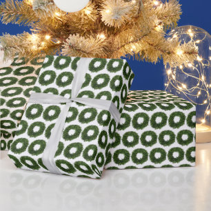 Hand Painted Boxwood Wreath Pattern Christmas Wrapping Paper