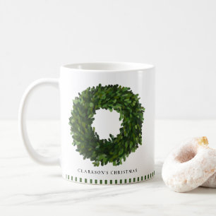 Hand Painted Boxwood Wreath Personalised Holiday Coffee Mug