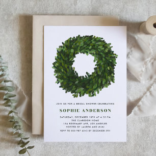 Hand Painted Boxwood Wreath Winter Bridal Shower Invitation