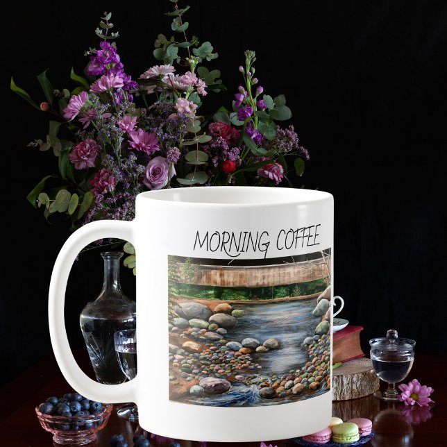 Hand Painted Brook Morning Coffee Personalise Coffee Mug (Creator Uploaded)