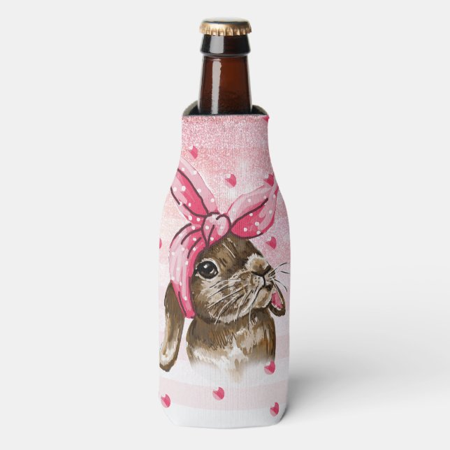 Hand painted Bunny glitter Cute Bottle Cooler (Bottle Front)