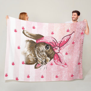 Hand painted Bunny glitter Fleece Blanket