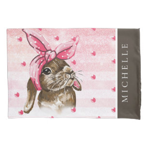 Hand painted Bunny glitter monogram Pillowcase