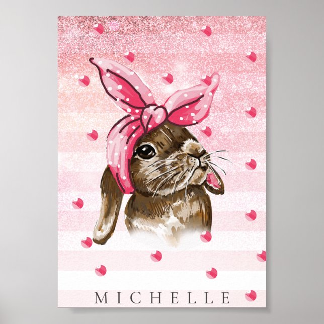 Hand painted Bunny glitter personalised Poster (Front)