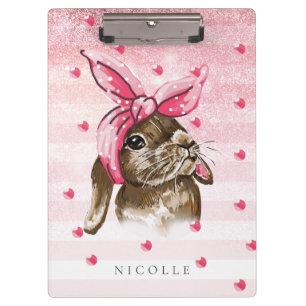 Hand painted Bunny pink Monogram Clipboard