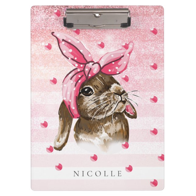 Hand painted Bunny pink Monogram Clipboard (Front)