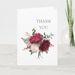 Hand Painted Burgundy Rose Bouquet Folded Thank You Card