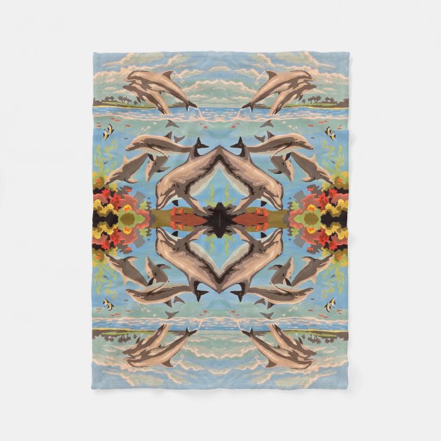 Hand Painted By Number Dolphins | Mirror Tiled | Fleece Blanket (Front)