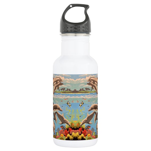 Hand Painted By Number | Playful Dolphins | 532 Ml Water Bottle (Front)