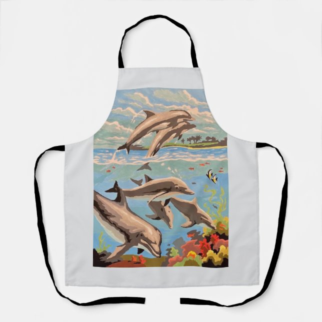 Hand Painted By Number | Playful Dolphins | Apron (Front)