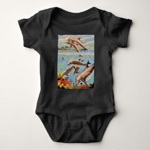 Hand Painted By Number   Playful Dolphins   Baby Bodysuit