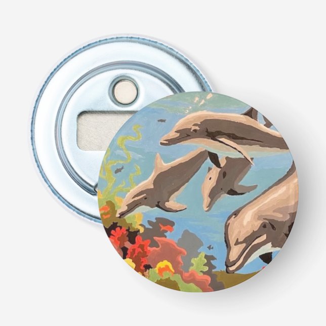 Hand Painted By Number | Playful Dolphins | Bottle Opener (Front)