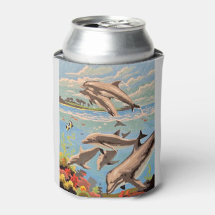 Hand Painted By Number   Playful Dolphins   Can Cooler